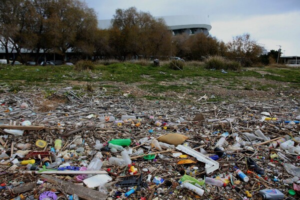 Μια νεκρή κατσίκα, σκουπίδια και άπειρα πλαστικά στην παραλία του ΣΕΦ στο Φάληρο