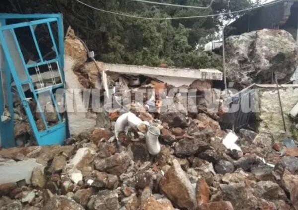 Μεγάλος βράχος έπεσε πάνω σε σπίτια στα Σφακιά