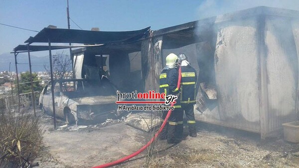 Φωτιά σε καταυλισμό σεισμόπληκτων στο Αίγιο - Καταστράφηκαν 8 κοντέινερ