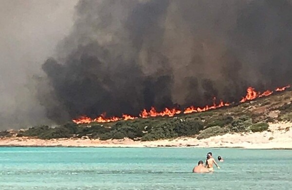 Μαίνεται η πυρκαγιά στην Ελαφόνησο - Ενισχύονται οι δυνάμεις της Πυροσβεστικής