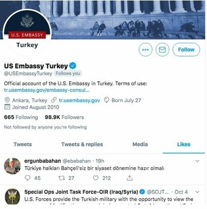 Ένα like στο Twitter προκαλεί διένεξη μεταξύ ΗΠΑ και Τουρκίας