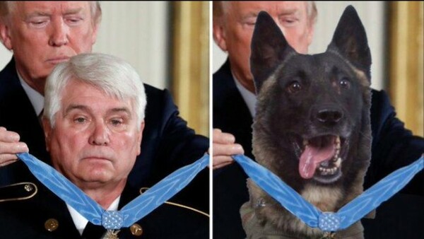 Ο Τραμπ ανέβασε fake φωτογραφία στο Twitter: Η παρασημοφόρηση του σκύλου που δεν έγινε ποτέ