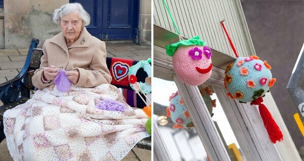 Αυτή η γιαγιά είναι 104 ετών και στολίζει με πλεκτά πόλεις της Σκωτίας