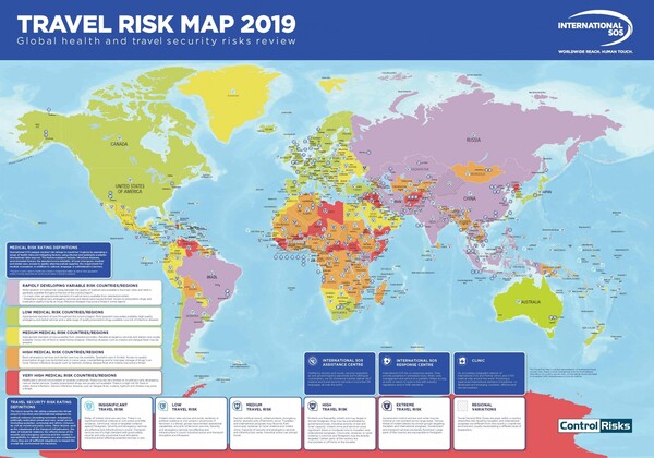 Tα πιο επικίνδυνα και τα πιο ασφαλή μέρη του πλανήτη για το 2019- Χάρτης
