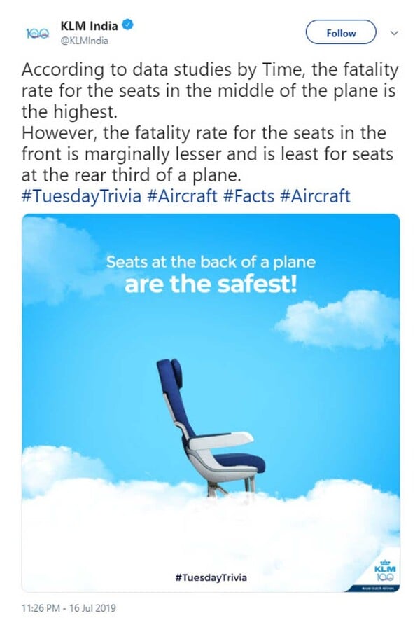 Σάλος από tweet της KLM για τις πιο ασφαλείς θέσεις στο αεροπλάνο