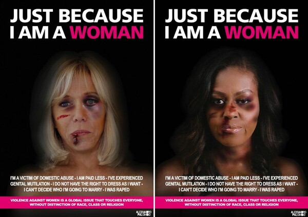 Μπριζίτ Μακρόν και Μισέλ Ομπάμα με μώλωπες σε καμπάνια κατά της βίας εναντίων των γυναικών