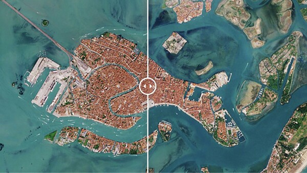 Η Βενετία αγνώριστη: Εικόνες από δορυφόρο με τα κανάλια πριν και μετά την πανδημία