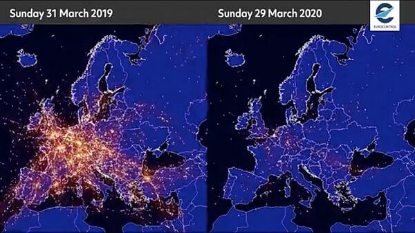 «Άδειασαν οι ουρανοί»: Η εναέρια κυκλοφορία πριν και μετά το lockdown στην Ευρώπη