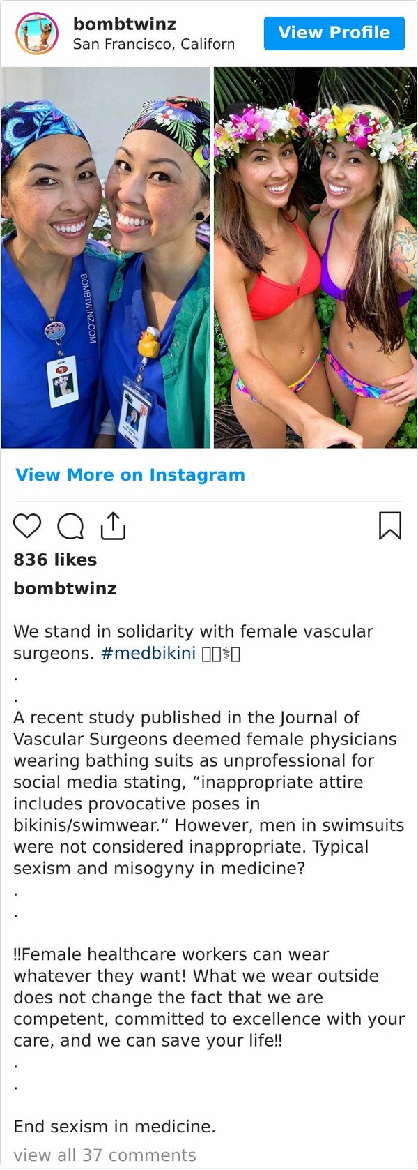 #MedBikini: Γιατροί και νοσηλεύτριες ποστάρουν φωτογραφίες με μπικίνι αντιδρώντας σε σεξιστική έρευνα
