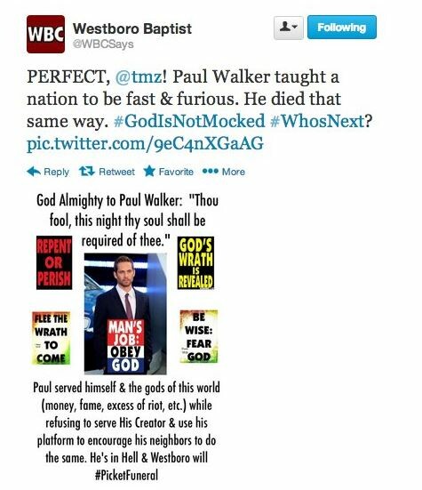 «Προς τιμήν του παντοδύναμου Θεού που σκότωσε τον Paul Walker»