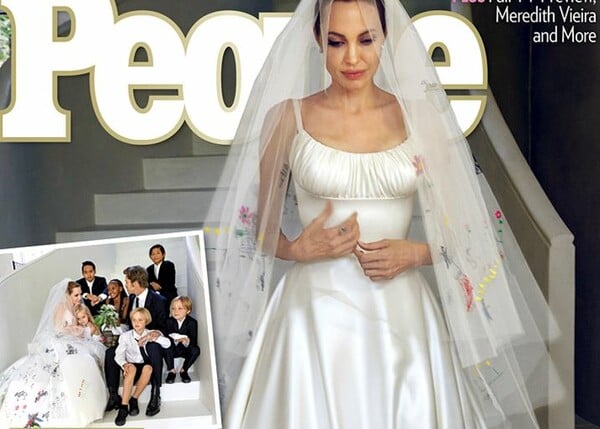 Η Angelina Jolie παντρεύτηκε με νυφικό γεμάτο ζωγραφιές των παιδιών της