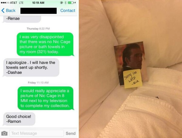 Πελάτισσα ξενοδοχείου ζητά φωτογραφίες του Νίκολας Κέιτζ, το ξενοδοχείο εξυπηρετεί με τον καλύτερο τρόπο