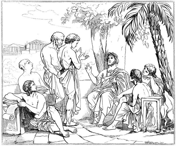 Δυο άνδρες συζητούν για τη φιλία κάτω από ένα πλατάνι, στην Αθήνα του 370 π.Χ.