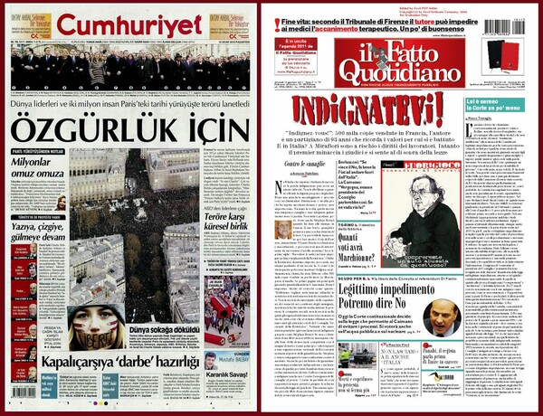  Cumhuriyet και Il Fatto Quotidiano, οι μόνες εφημερίδες που θα τυπώσουν αύριο αποκλειστικά το τεύχος του Charlie