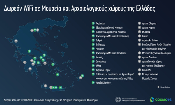 25 μουσεία και αρχαιολογικοί χώροι με δωρεάν WiFi από την COSMOTE