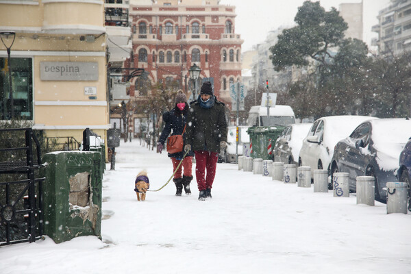 Θεσσαλονίκη: Το χιόνι έφτασε ως την Παραλία - Εικόνες από τo «λευκό ξύπνημα» της πόλης