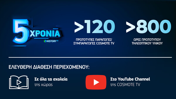 COSMOTE HISTORY: Το μοναδικό κανάλι με ντοκιμαντέρ για την ελληνική ιστορία και τον πολιτισμό συμπλήρωσε 5 χρόνια λειτουργίας