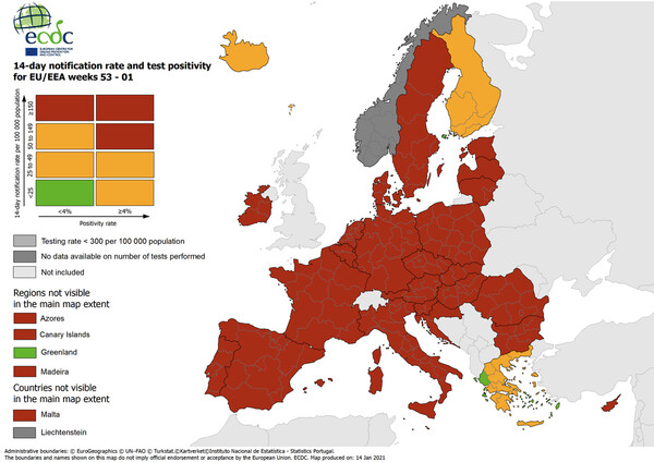 ECDC: Ο χάρτης του κορωνοϊού στην Ευρώπη- Τι δείχνουν τα στοιχεία για την Ελλάδα