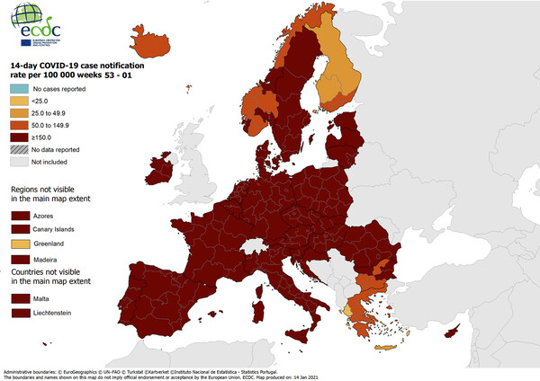 ECDC: Ο χάρτης του κορωνοϊού στην Ευρώπη- Τι δείχνουν τα στοιχεία για την Ελλάδα