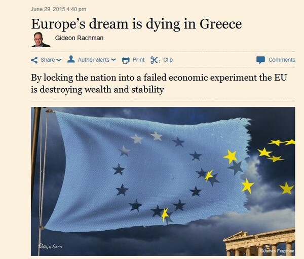 Financial Times: Το όνειρο της Ευρώπης πεθαίνει στην Ελλάδα