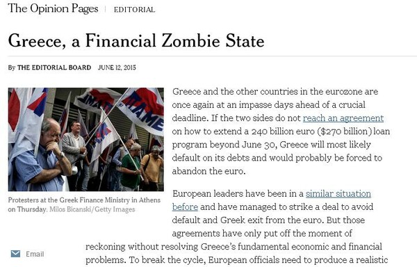 New York Times: Η Ελλάδα, ένα οικονομικό ζόμπι