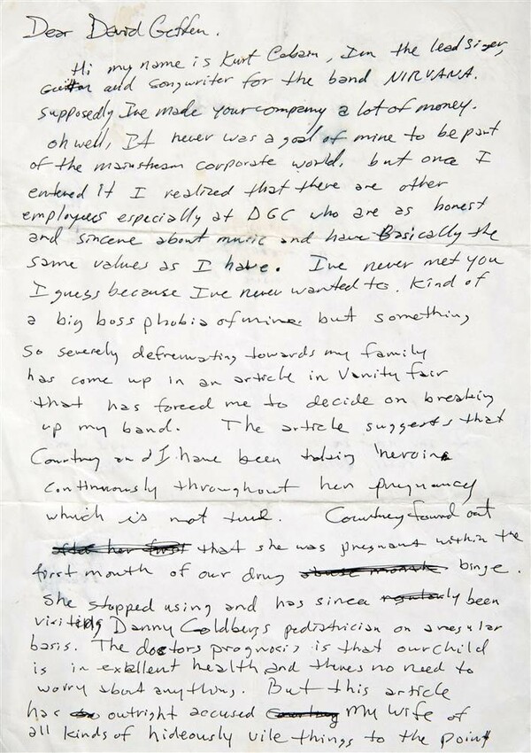 Ένα "οργισμένο" χειρόγραφο του Kurt Cobain και σπάνια αντικείμενα καλλιτεχνών σε πλειστηριασμό