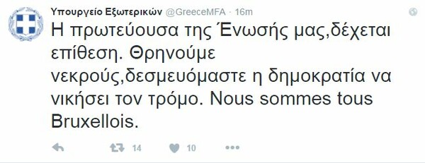 Υπουργείο Εξωτερικών: «Είμαστε όλοι Βρυξελλιώτες»