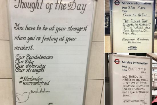 Μηνύματα αισιοδοξίας και συμπαράστασης σε σταθμούς του μετρό στο Λονδίνο μετά την αιματηρή επίθεση