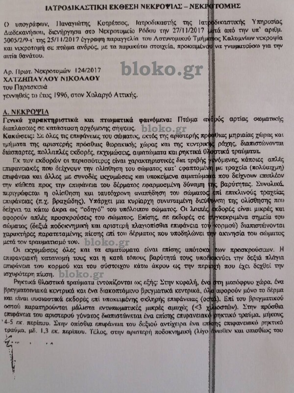 Όλη η έκθεση του ιατροδικαστή για τον θάνατο του φοιτητή στην Κάλυμνο - Έγγραφα