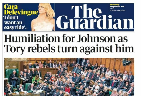 Guardian: «Εξευτελισμός για τον Μπόρις Τζόνσον» - Τα πρωτοσέλιδα στη Βρετανία μετά τις εξελίξεις για το Brexit
