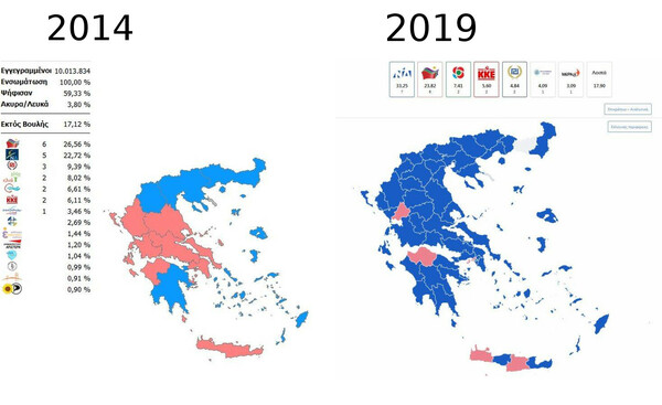 Ευρωεκλογές 2019: Το 2014 και το 2019 - Δείτε πώς άλλαξε ο χάρτης