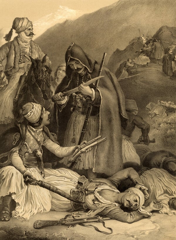 Karaiskakis gathers spoils after the battle of Arachova