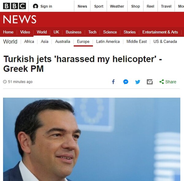 Πρώτο θέμα στο BBC η παρενόχληση των Τούρκων στο ελικόπτερο του Τσίπρα