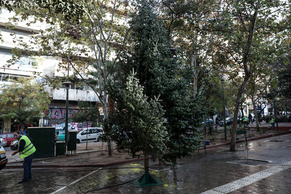 Έστησαν ξανά το χριστουγεννιάτικο δέντρο στα Εξάρχεια