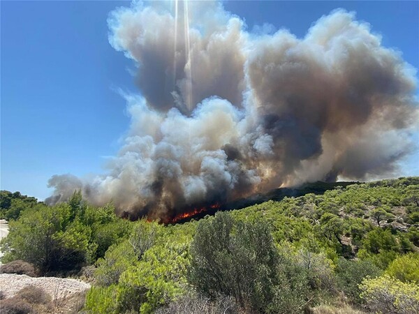 Μεγάλη πυρκαγιά σε δασική έκταση στο Λαύριο - Εκτάκτως στο σημείο ο Χαρδαλιάς