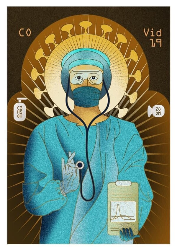 Η Ορθόδοξη Εκκλησία στη Ρουμανία λέει πως είναι βλάσφημες οι αφίσες που απεικονίζουν γιατρούς ως αγίους με φωτοστέφανα