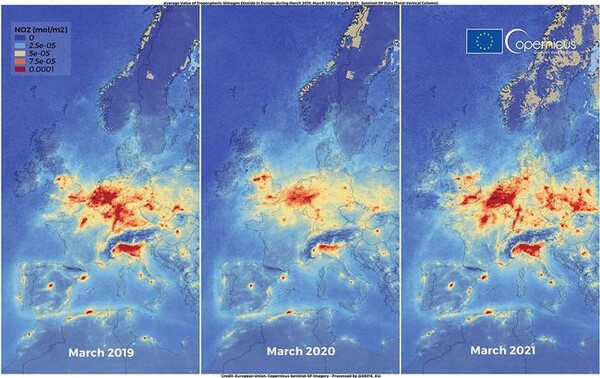 Copernicus: Η ατμοσφαιρική ρύπανση στην Ευρώπη επανήλθε σε επίπεδα προ πανδημίας τον Μάρτιο