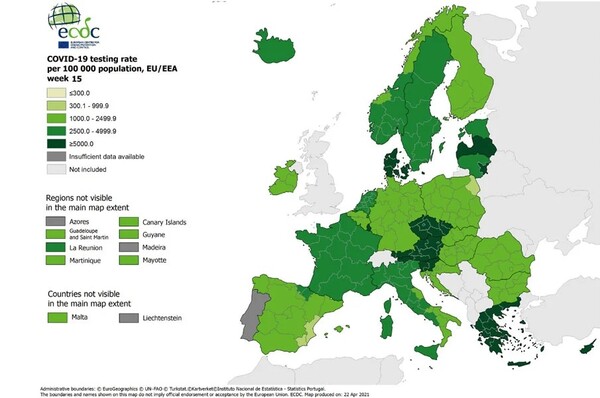 Κορωνοϊός - Χάρτης ECDC: Στο «πράσινο» η Ελλάδα σε θετικότητα και τεστ