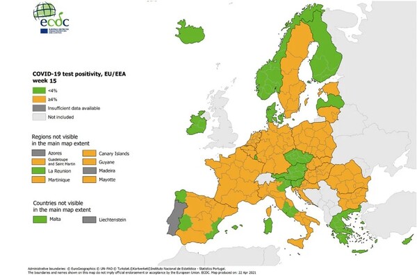 Κορωνοϊός - Χάρτης ECDC: Στο «πράσινο» η Ελλάδα σε θετικότητα και τεστ