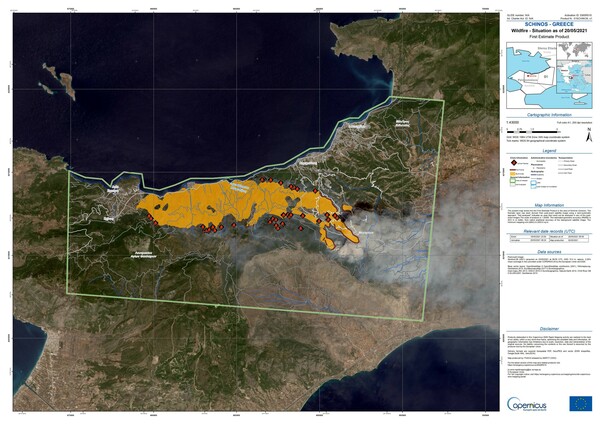 «Κοπέρνικος»: Το πύρινο μέτωπο και οι περιοχές που έκαψε η φωτιά στο Σχίνο Κορινθίας, από δορυφόρο