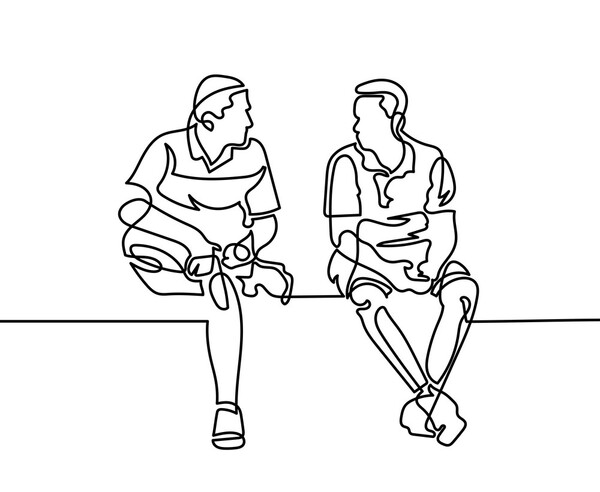 two men talking drawing