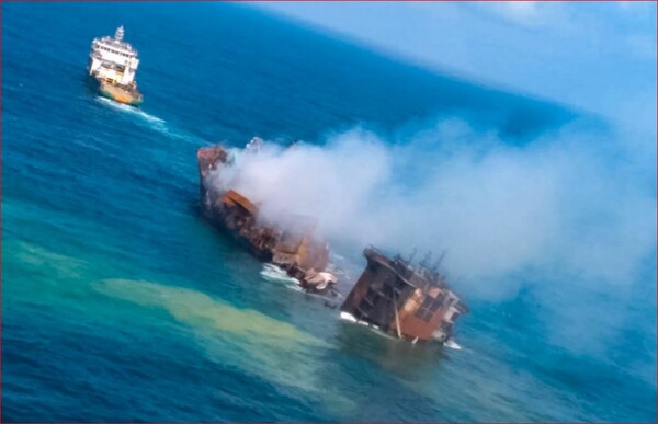Fears of environmental disaster as oil-laden ship sinks off Sri Lanka