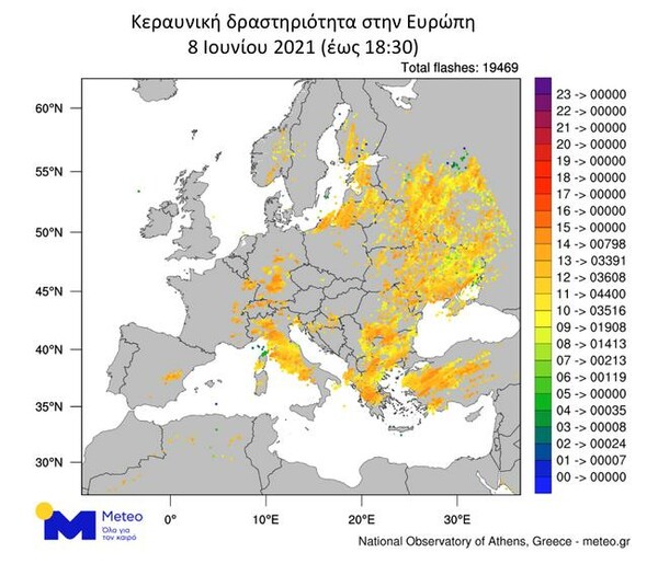 Καιρός: Συνεχίζουν καταιγίδες και χαλαζοπτώσεις- Πάνω από 800 κεραυνοί χθες