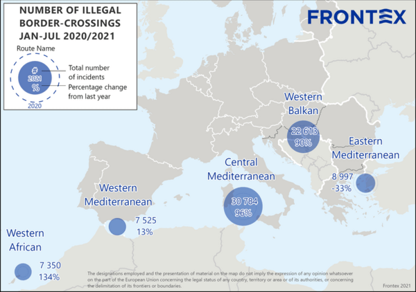 Frontex: Αύξηση στις μεταναστευτικές ροές το πρώτο επτάμηνο του έτους