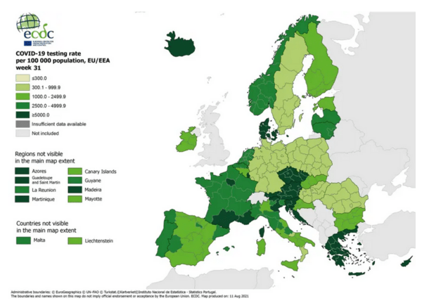 ECDC: Ποιες περιοχές της Ελλάδας παραμένουν στο «βαθύ κόκκινο» -Στο «κίτρινο» η χώρα στον δείκτη θετικότητας 