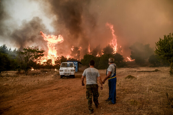 Εκτός ελέγχου η πυρκαγιά στα Βίλια - Συγκλονιστικές εικόνες από το μέτωπο της φωτιάς