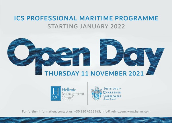 Open Day για το Επαγγελματικό Πρόγραμμα Σπουδών στη Ναυτιλία του Institute of Chartered Shipbrokers; ICS Professional Maritime Programme 2022