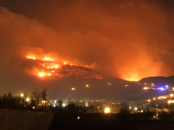 Σε ύφεση η φωτιά στην Τήνο - Κινδύνευσαν οικισμοί