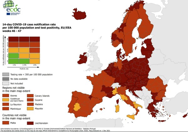 ECDC: Στο «βαθύ κόκκινο» όλη η Ελλάδα - Η κατάσταση στην Ευρώπη