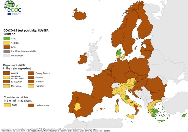 ECDC: Στο «βαθύ κόκκινο» όλη η Ελλάδα - Η κατάσταση στην Ευρώπη